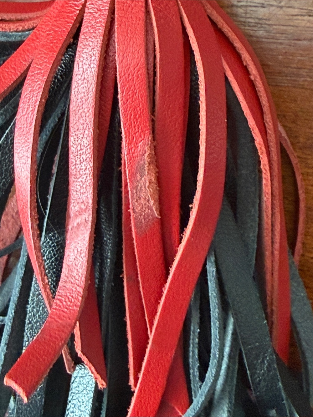 Lancel Leather Tassel Fringe Red Black Key Chain Charm Key Fob - Picture 4 of 5